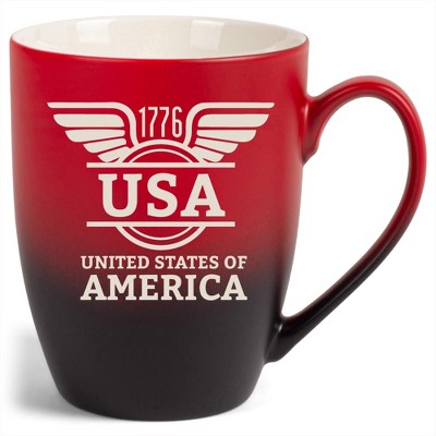 100 North United States of America 10 Ounce Red and Black Two Toned Ombre, Comfortably Fits Your Hands, Ceramic Tea Coffee Cup Mug, USA United States