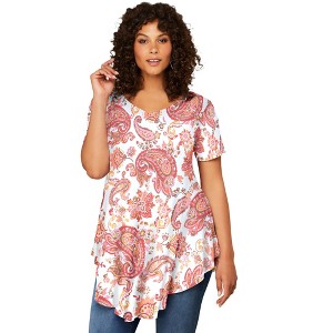 Roaman's Women's Plus Size Ultra Drape V Neck Swing Tunic - 1 of 4