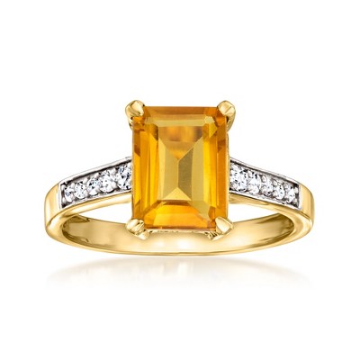 Ross-Simons 2.20 Carat Citrine Ring With .15 ct. t.w. Lab-Grown Diamonds in 18kt Gold Over Sterling