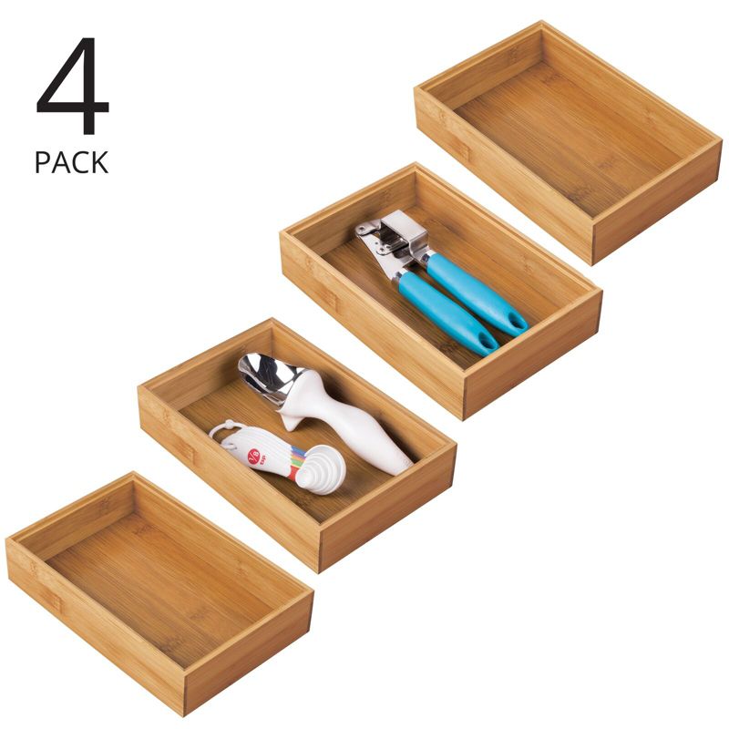 mDesign Stackable Kitchen Bamboo Drawer Organizer, Natural Wood, 2 of 10
