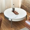 Round Wood & Sintered Stone Coffee Table with Drawers and Metal Legs for Living Room and Apartment - 3 of 4