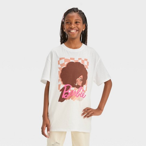 Girls' Short Sleeve Barbie Oversized Graphic T-shirt - Art Class™ White Xxl  : Target