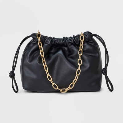 Drawstring Clutch Top Handle Bag - Universal Thread™ Black: Chain Strap, Solid Pattern