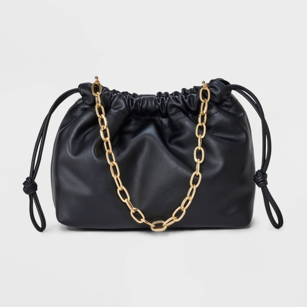 Drawstring Clutch Top Handle Bag - Universal Thread™ Black: Chain Strap, Solid Pattern