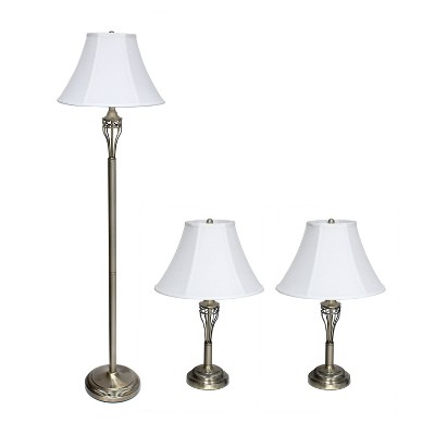 3pc Perennial Roma Classic Metal Lamp Set with Empire Fabric Shades  Brass/White - Lalia Home