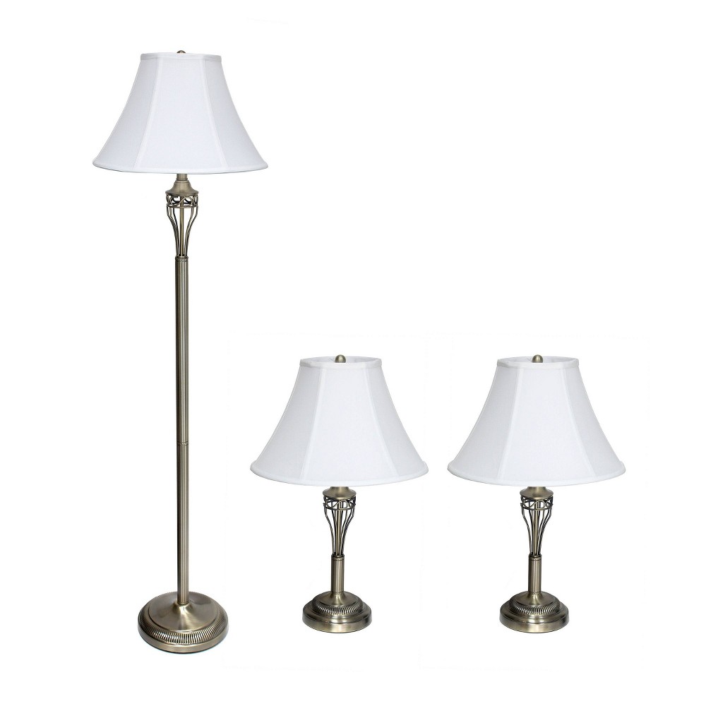Photos - Floodlight / Garden Lamps 3pc Perennial Roma Classic Lamp Set - Brass/White, Empire Fabric Shades, M