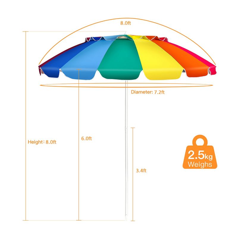 Costway 8 FT Beach Umbrella Outdoor Tilt Sunshade Sand Anchor W/Carry Bag, 3 of 11