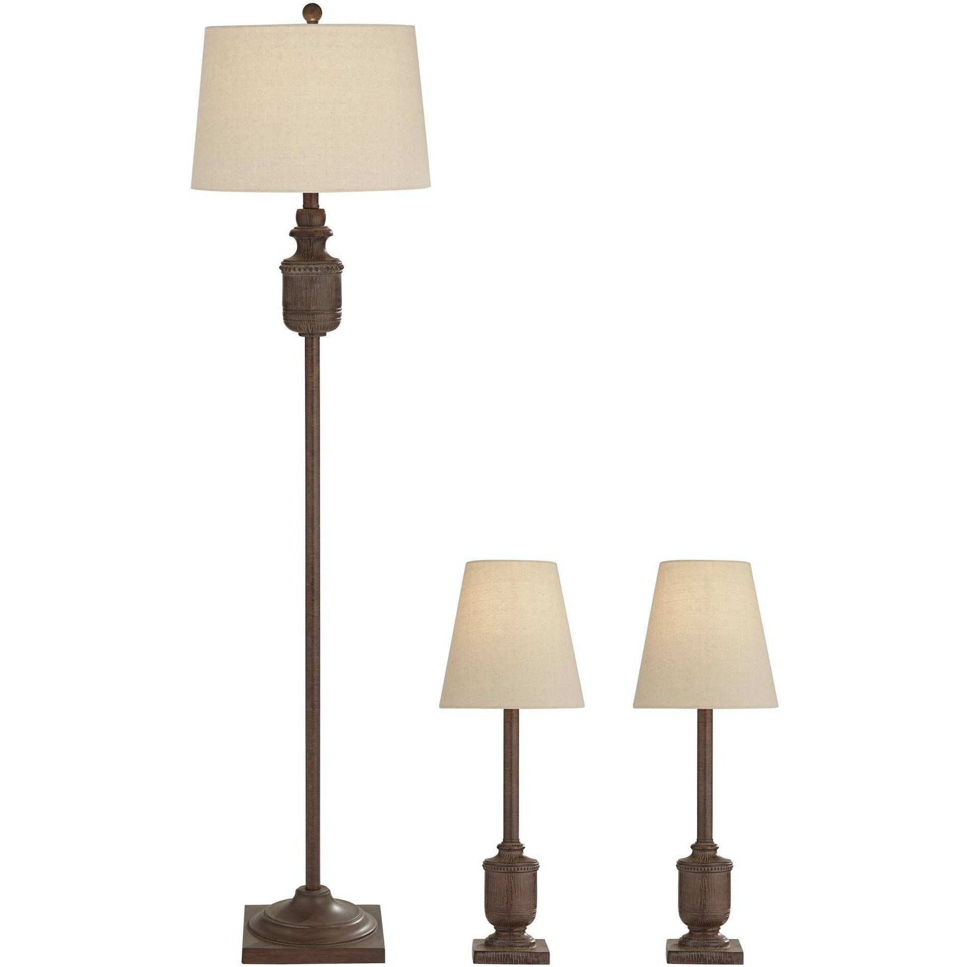 Regency Hill Bledlow Urn Traditional Farmhouse Rustic Table and Floor Lamp Set Brown Dark Charcoal Faux Wood Finish Living Room Bedroom Bedside