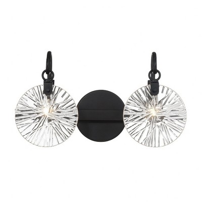 Matte Black 2-Light Vanity with Clear Starburst Glass Shades