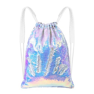 Generic  Sparkly Drawstring Backpack Mermaid Sequin Dance Bag Sports Gym