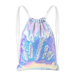 Generic  Sparkly Drawstring Backpack Mermaid Sequin Dance Bag Sports Gym - 1 of 4