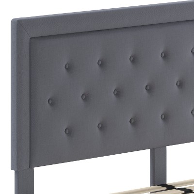Modern King-Sized Light Gray Tufted Upholstered Platform Bed with Wooden Slats