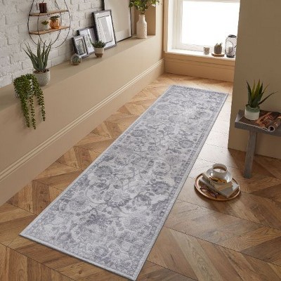 Kumasinova Stain-Resistant Area Rug, Non-Shedding Gray/Silver Door Mat,Kid & Pet-Friendly, Oriental Area Rug for Living Room,Latex-Free Cotton Backing