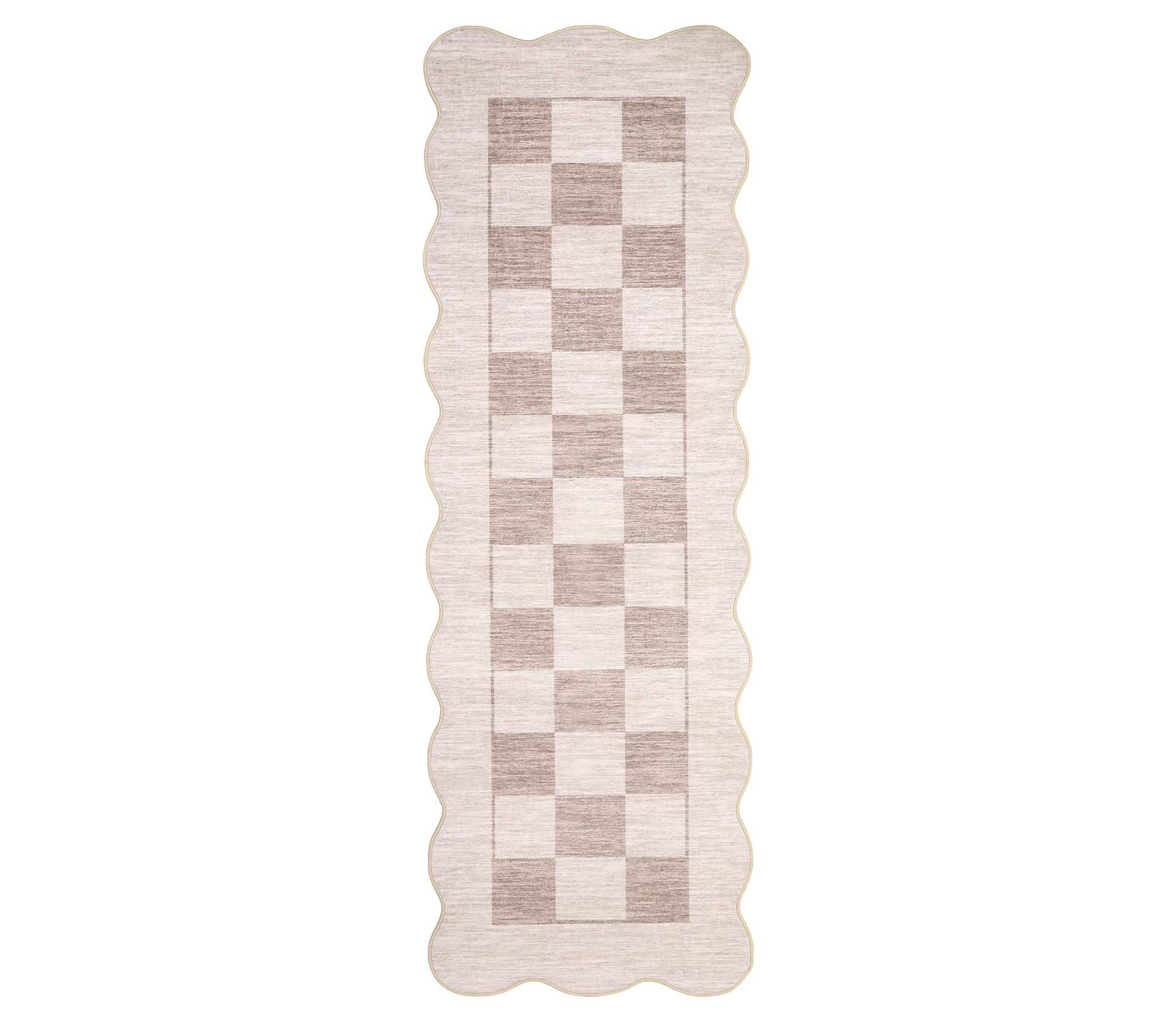 2'x6' Machine Washable Geometric Checkered Kitchen Hallway Runners, Ultra Thin Non Slip Laundry Bathroom Rug, Beige/Brown