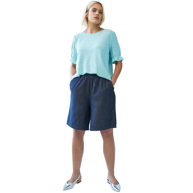 ellos Women's Plus Size Elastic Waist Pull-On Denim Shorts, 1 of 2