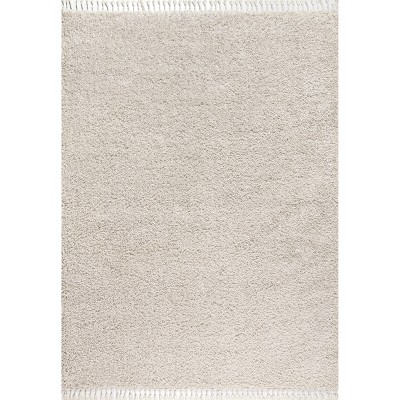 Cream 8' x 10' Reversible Shag Area Rug with Tassels
