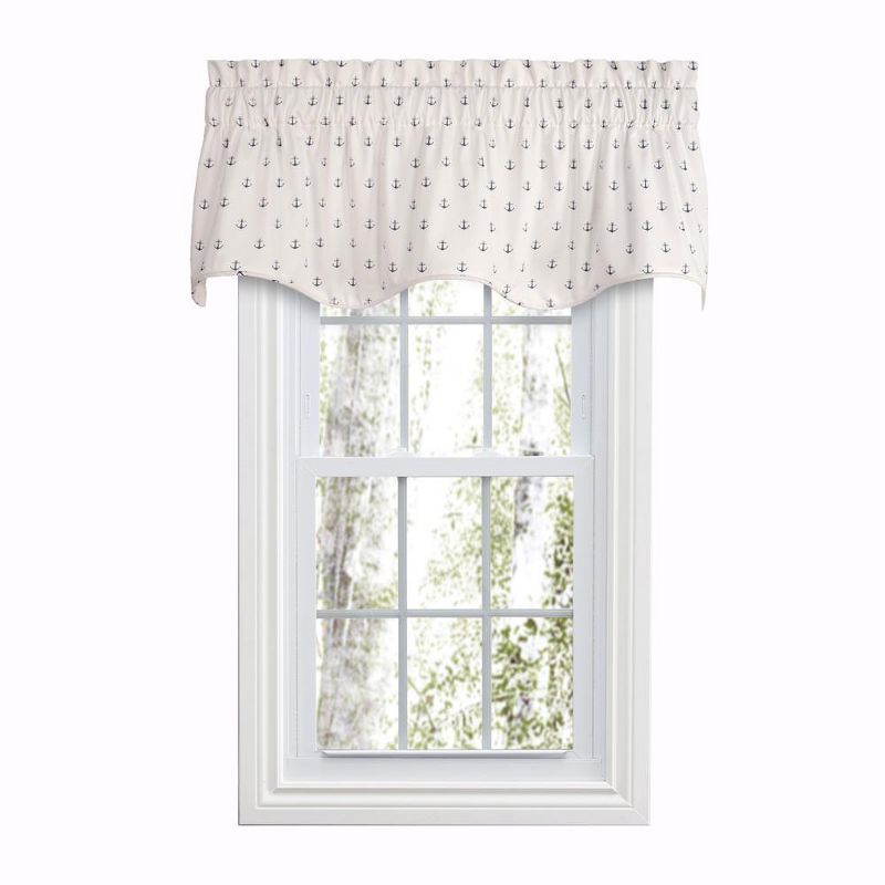 Ellis Curtain Voyage Lined Scallop 3" Rod Pocket Valances for Windows 50" x 17" Navy, 1 of 5