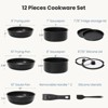Kumasinova 12-Piece Non-Stick Granite Pots Set,7-10" Cookware Set with Saucepans,Frying Pan,Saute Pan,Lids and Silicone Utensils,Non-Toxic,Black - 3 of 4