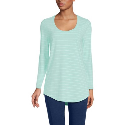Lands' End Women's Plus Size Long Sleeve Power Performance Scoop Neck Curved Hem Tunic Tee