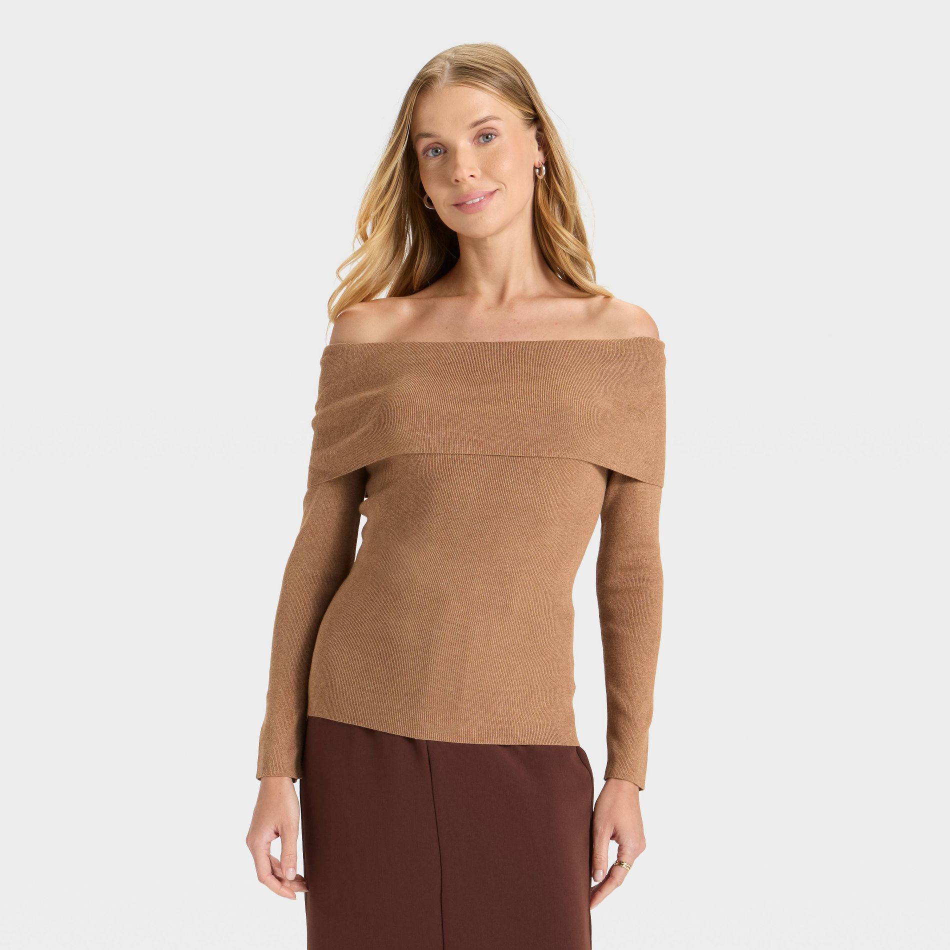 Women's Long Sleeve Off the Shoulder Pullover Sweater - A New Day™