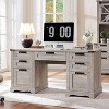 Farmhouse 60" Desk with Charging Station & Drawer, Wood Executive Desk with Keyboard Tray, Home Office Desk - 2 of 4