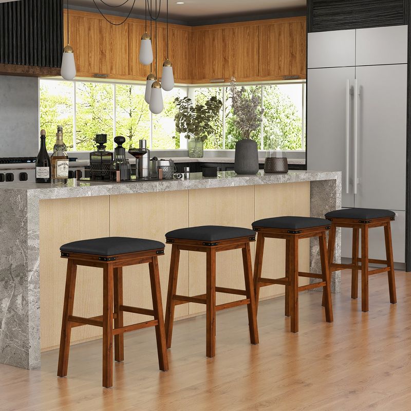 Tangkula Set of 4 PU Leather Bar Stools 30" Counter Height Dining Stools w/ Upholstered Seat, 2 of 11