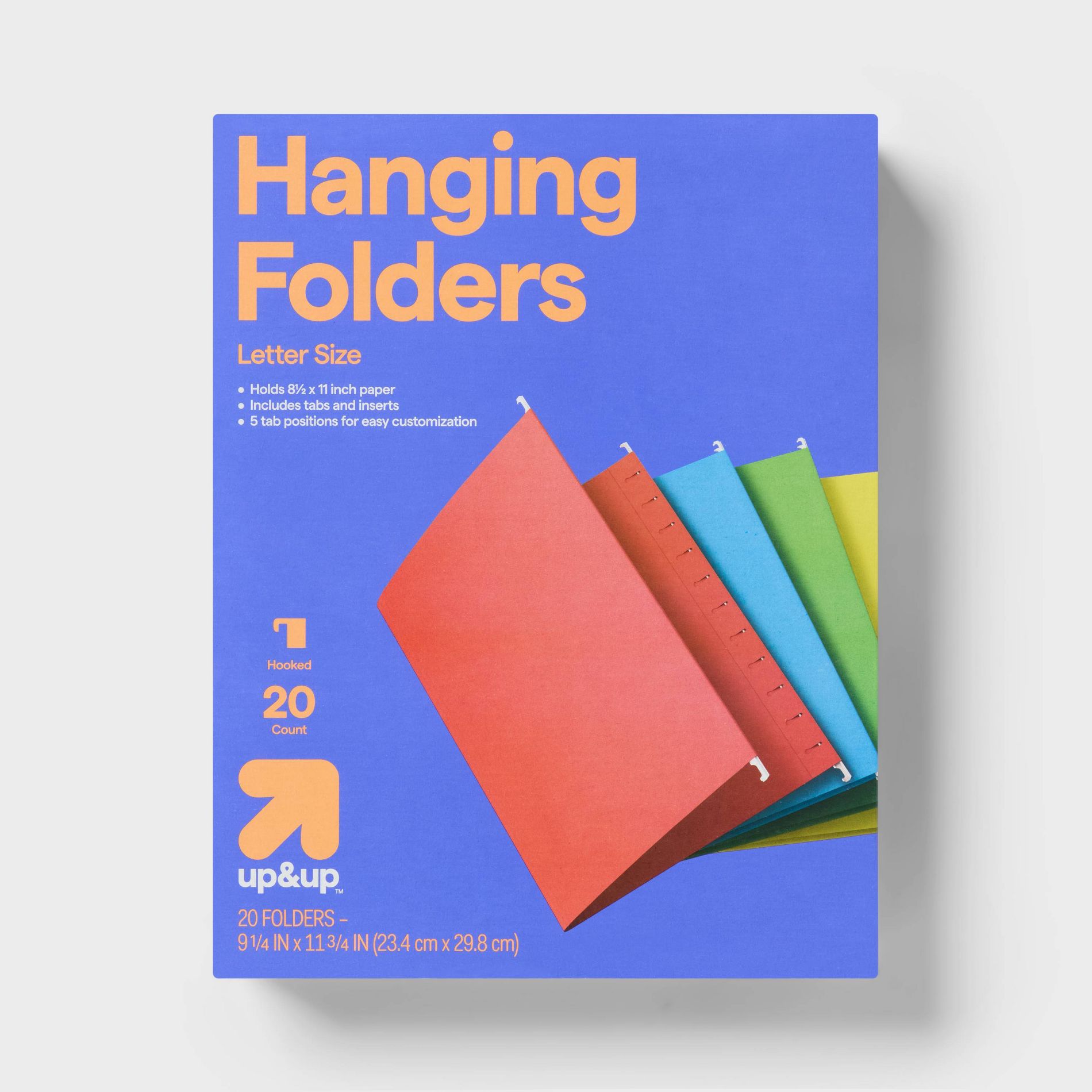 20ct Hanging File Folders Letter Size Multicolor - up&up™: Paperboard Core, Non-Pronged, 12 Sheet Capacity