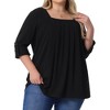 Agnes Orinda Women's Plus Size  Long Sleeve Button Square Neck Flowy Pleated Loose Tunic Blouse - 2 of 4