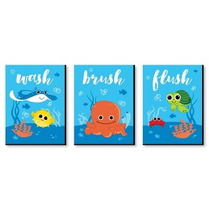 Big Dot of Happiness Under the Sea Critters - Kids Bathroom Rules Wall Art - 7.5 x 10 inches - Set of 3 Signs - Wash, Brush, Flush - 1 of 4