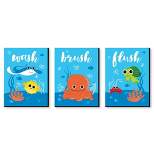 Big Dot of Happiness Under the Sea Critters - Kids Bathroom Rules Wall Art - 7.5 x 10 inches - Set of 3 Signs - Wash, Brush, Flush