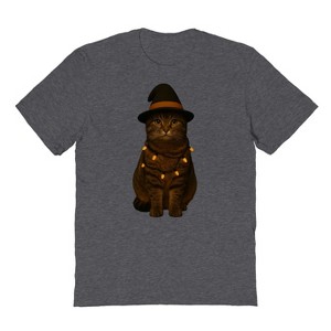Rerun Island Men Halloween Cat Lights Short Sleeve Graphic Cotton T-Shirt - 1 of 4