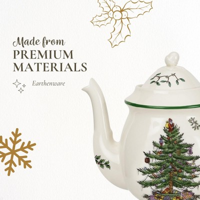 Festive 32oz Earthenware Teapot with Candy Cane Handle
