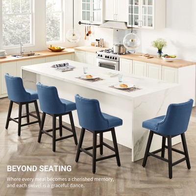 Gericco 26" Swivel Bar Stools Counter Height, Upholstered Swivel Counter Stools with Back, Blue