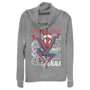 Juniors Womens Marvel Christmas Spider-Man Jolly Text Cowl Neck Sweatshirt