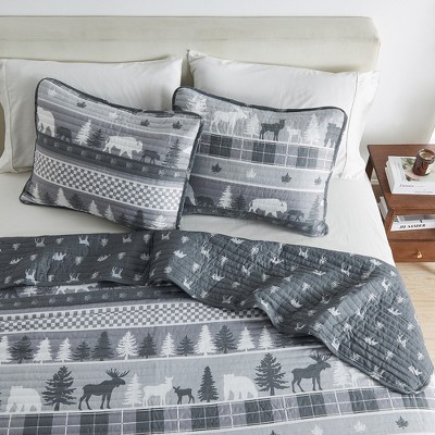 Rustic Landscape Grey Full/Queen Microfiber Reversible Quilt Set