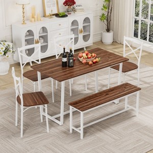 NicBex 4/6-Piece Industrial Style Dining Table Set & Backrest Chairs for Kitchen,Restaurant,Modern Dinette Set with Metal Frame Bench - 1 of 4
