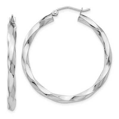 Black Bow Jewelry 3mm x 38mm Polished 14k White Gold Large Twisted Round Hoop Earrings