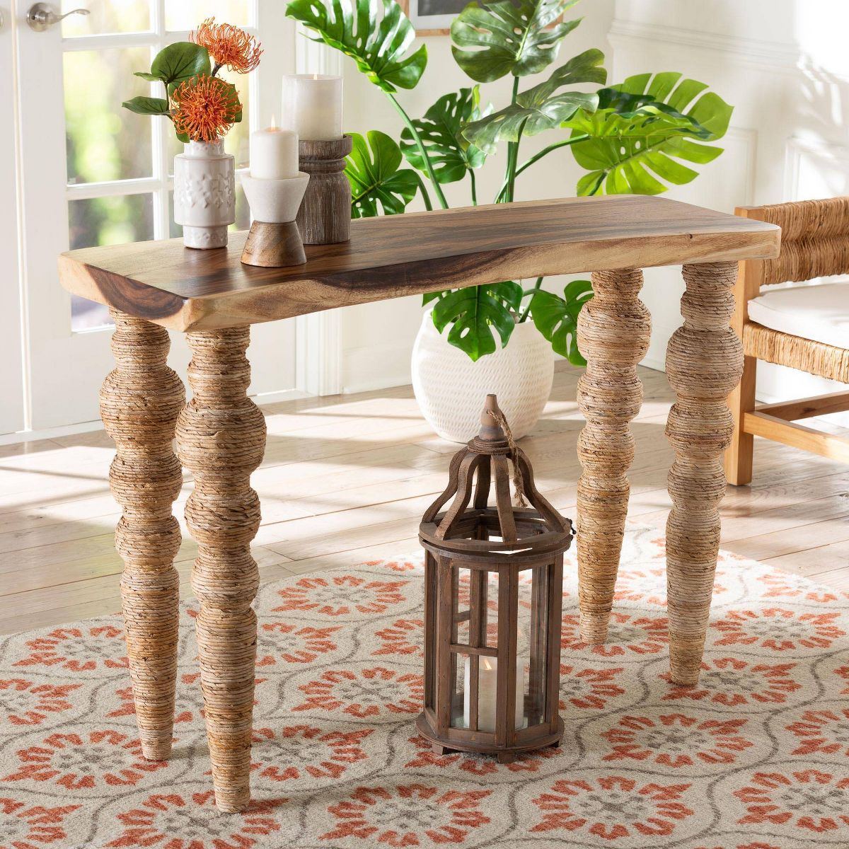 bali & pari Nasnan Teak Wood Console Table with Seagrass Legs Entryway Table Brown - thumbnail 8