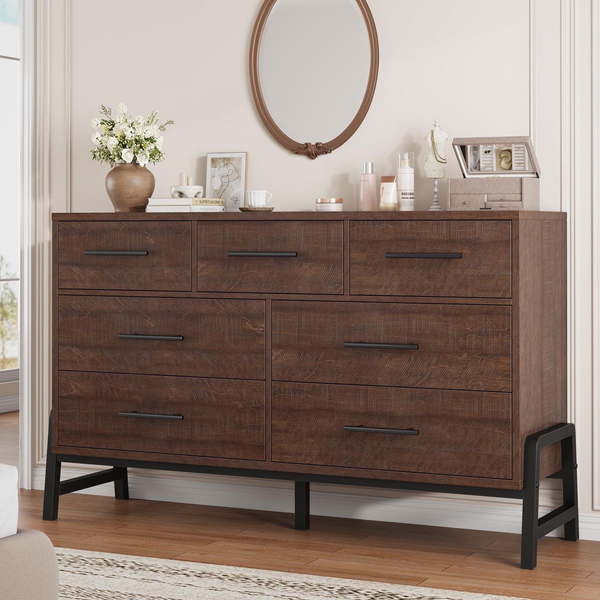 Garvee 7 Dresser for Bedroom, Freestanding 52" Wide Drawer Dresser with Storage, Wooden Closet Storage Chest for Living Room, Bedroom