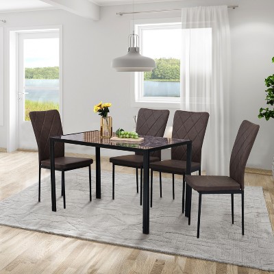 lugang 5-Piece Dining Table Sets,Kitchen Table and Chairs Set for Small Spaces,Dinning Room with Glass Tabletop,Upholstered PU Chairs