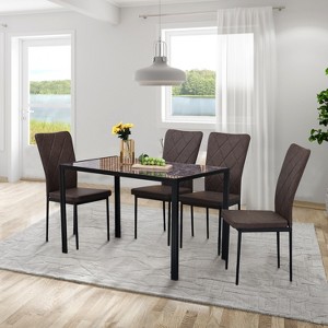 lugang 5-Piece Dining Table Sets,Kitchen Table and Chairs Set for Small Spaces,Dinning Room with Glass Tabletop,Upholstered PU Chairs - 1 of 4