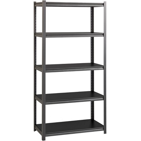 Lorell Iron Horse 3200 lb Capacity Riveted Shelving - 5 Shelf(ves) - 72" x 36"  x 18" - 30% Recycled - Black - Steel, Laminate - 1 Each - image 1 of 4