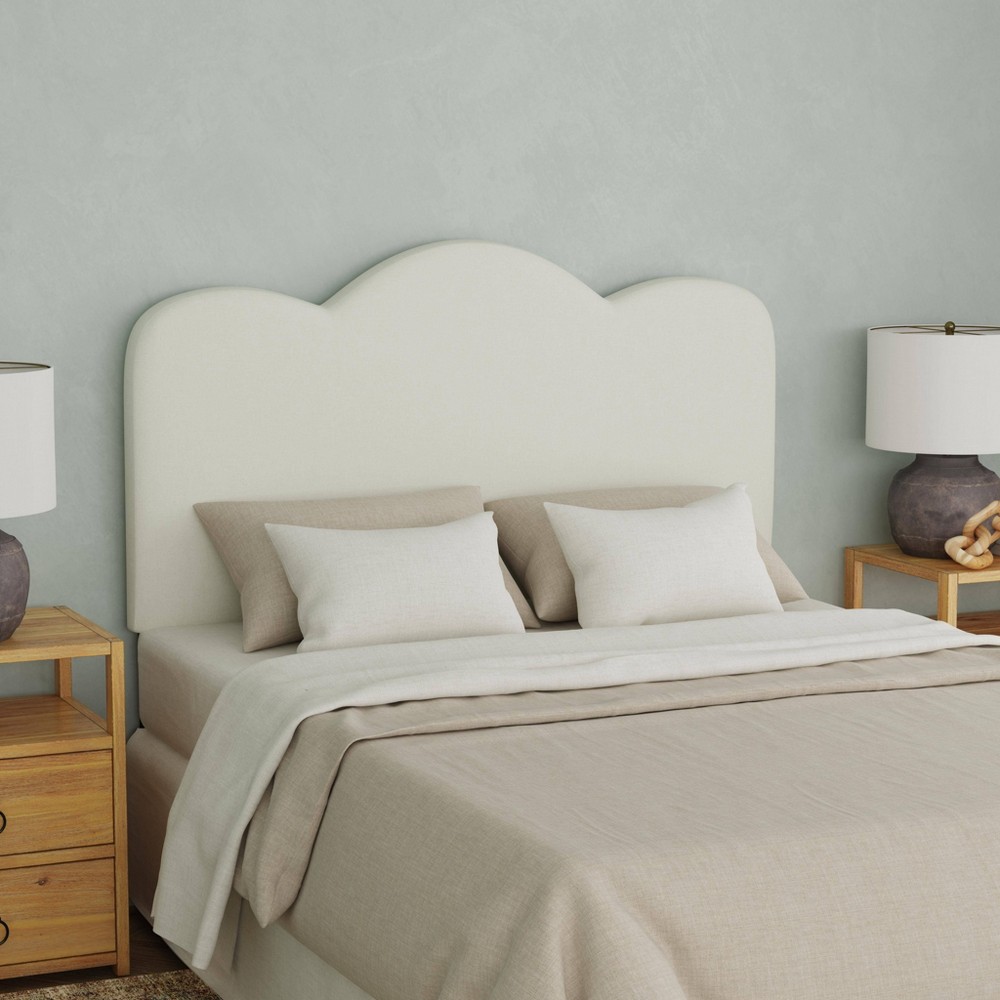 Photos - Bed Frame Queen Lizzie Headboard in Textured Linen Zuma White - Threshold™: Pine Fra