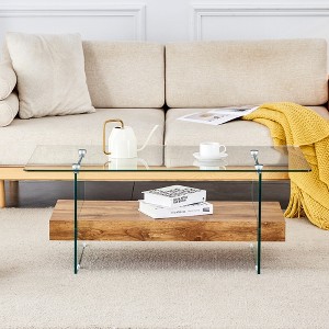 Maggift Patio End Tables, Modern Style Rectangular Dining Table, Glass Table Top, Suitable for Dining Room, Office, Lounge, Brown, 43.3"*23.6"*16.7" - 1 of 4