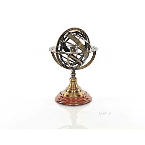 Armillary Sphere on Wood Base – 11.5 Inch Brass Decorative Globe By Old Modern Handicrafts - 1 of 4
