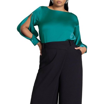 ELOQUII Women's Plus Size Boat Neck Blouse With Sleeve Slits