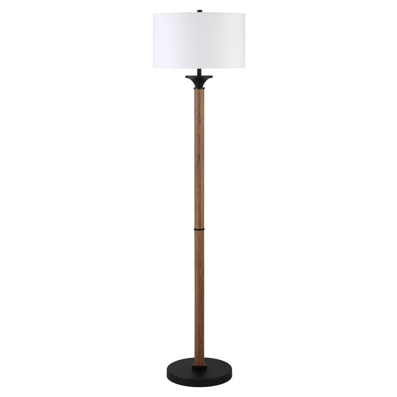 Hampton &#38; Thyme 66&#34; Tall Floor Lamp with Fabric Shade Rustic Oak/Blackened Bronze, 1 of 8