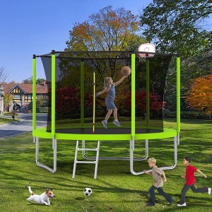 GDFStudio David Outdoor/Indoor Galvanized Steel Ladder Round Trampoline with Enclosure and Basketball Hoop - 1 of 4