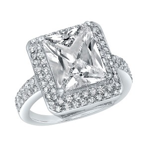 Large Radiant-Cut Cubic Zirconia Double Halo Silver Ring - ELYA Women's - 1 of 4