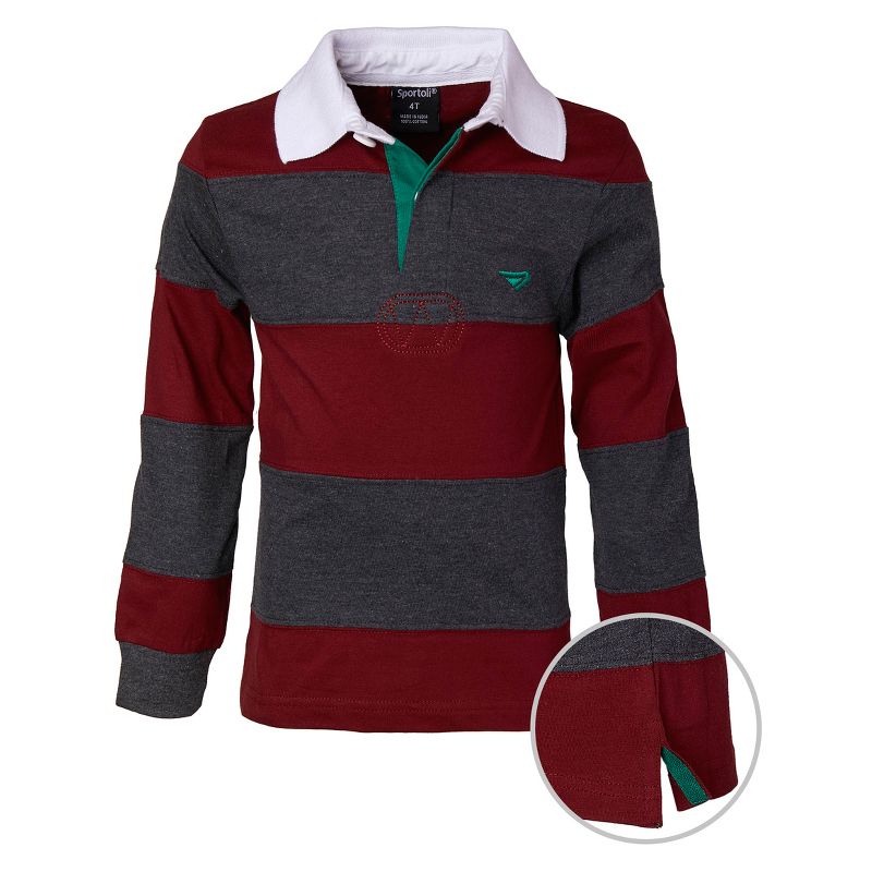 Sportoli Boys Cotton Striped Long Sleeve Polo Rugby Shirt, 2 of 4